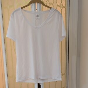 White V-Neck T-Shirt. Athletic.